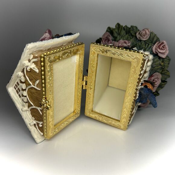 Ceramic Birdhouse Blue Roof House Purple Rose Flower Hinged Trinket Jewelry Box - Picture 8 of 10